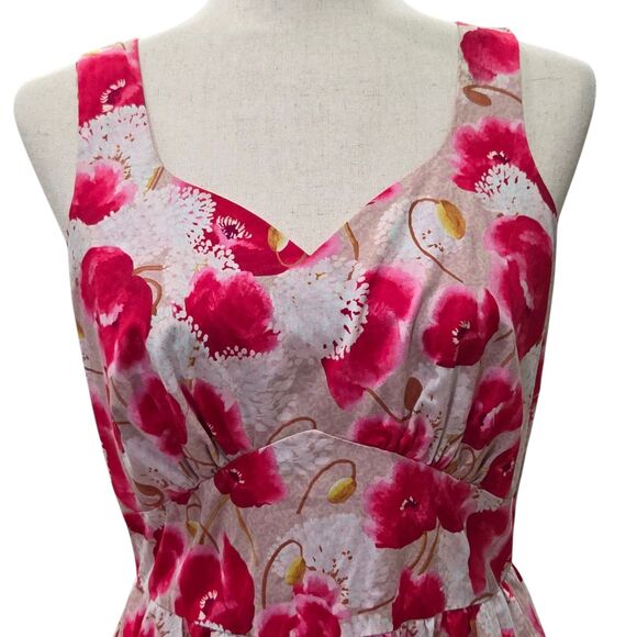 Retrolicious Vintage Pink Tulips Cotton Fit & Flare Dress Retro Style Size M USA - Picture 7 of 10